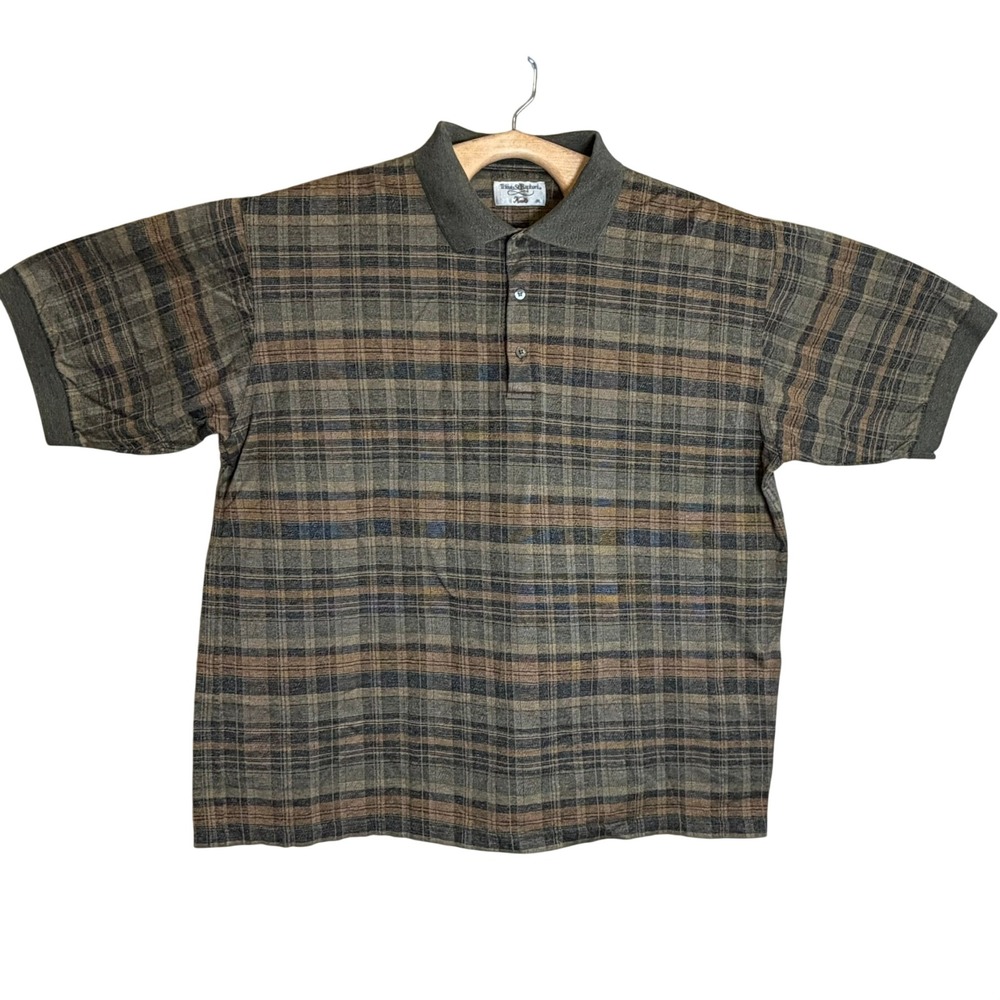 Vintage Tricots St Raphael Knits Mercerized Cotton Polo Shirt XL Plaid Golf